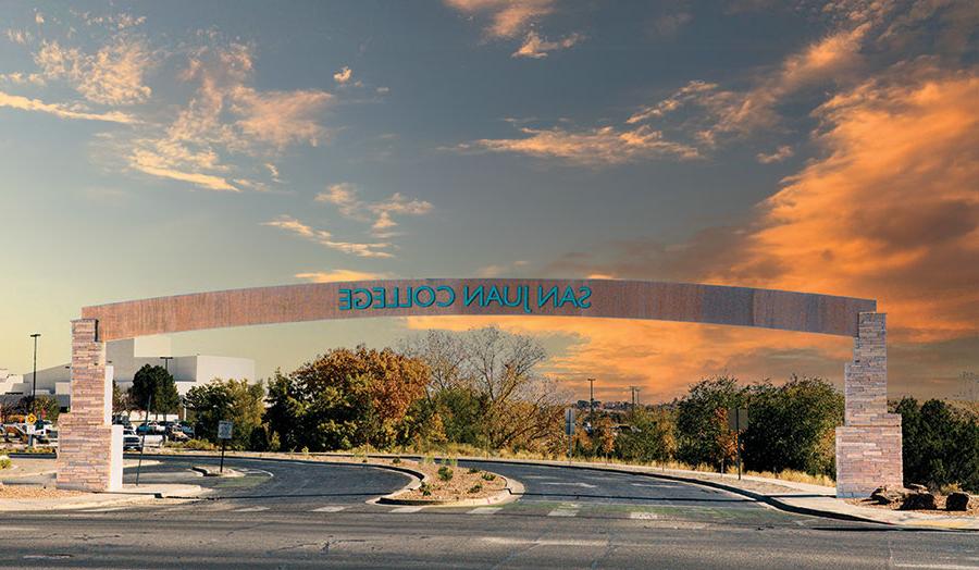 San Juan College Entry Arch at sunset